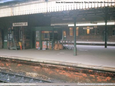 The W H Smiths kiosk between platforms 2 and 3 at Salisbury Station - now restored and residing at Cranmore.